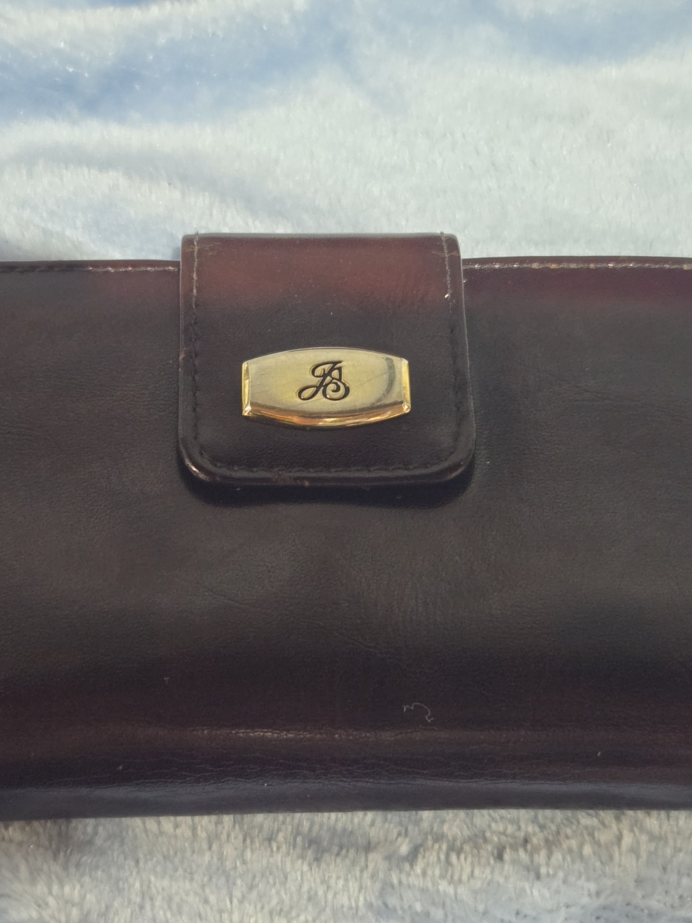 J.S. Brand Collection Leather Wallet Clutch in Reddish Brown with Gold Accent